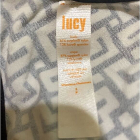 Lucy High Expectations Crop Tank Top Cut Out Back Black White Geometric Print - Picture 11 of 11